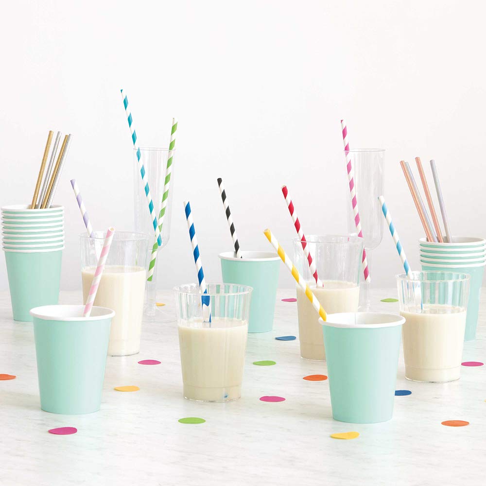 Striped Paper Smoothie Straws | Caribbean Teal | 40 Pcs