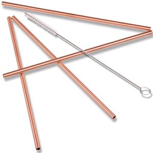 ZERRO Copper Straws Food Safe Solid Copper Mule Drinking Straws( Set of 4) Straight 8.5inch Cleaning Brush Included