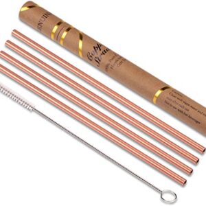 ZERRO Copper Straws Food Safe Solid Copper Mule Drinking Straws( Set of 4) Straight 8.5inch Cleaning Brush Included