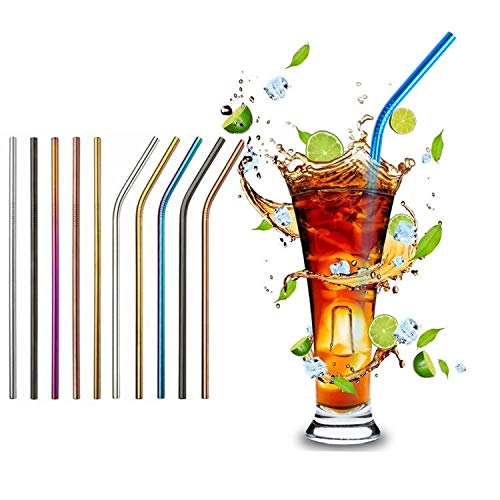 Reusable Metal Straws 50Pcs.8.5” Rose Gold Color Stainless Steel Drinking Straws in Bulk For Wholesale.215x6mm All Curved Straight Straws for 20oz Tumblers Yeti (50pcs all straight Rose gold-8.5")