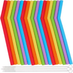 raibeatty reusable silicone straws,18pcs silicone drinking straws,6.7" flexible short drink,bpa free silicone straw for 6-12 oz tumblers & 3 cleaning brush,no rubber taste,6 colors