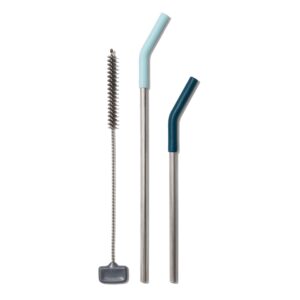 oxo blue/green good grips 3-piece reusable straw set, one size