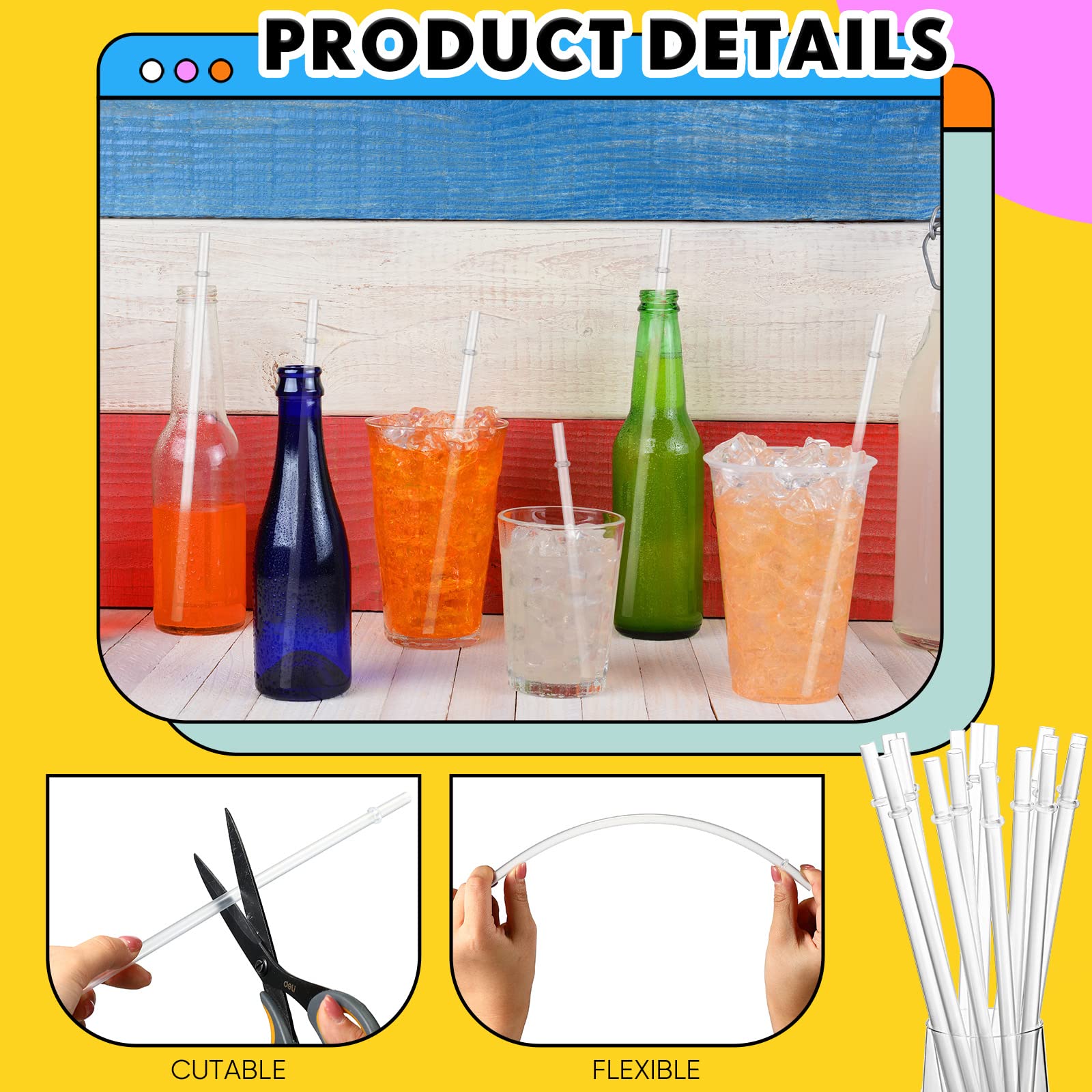 100 Pack Reusable Plastic Straws Clear Straws for Tumblers Hard Drinking Straw for Tall Cups Tumblers Transparent Replacement Drinking Tumbler Straws with 5 Cleaning Brush Straw Cleaner 11 Inch