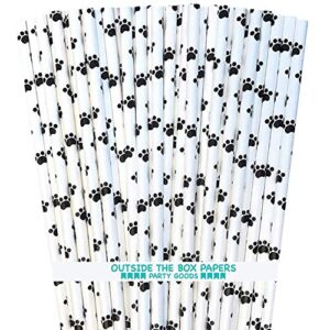 dog theme paw print paper drinking straws - black white - 7.75 inches - 100 pack - outside the box papers brand