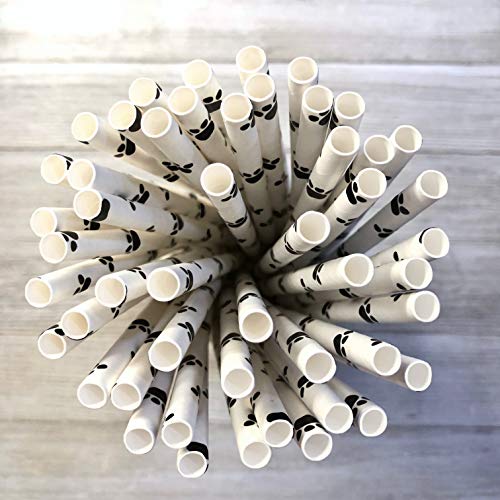 Dog Theme Paw Print Paper Drinking Straws - Black White - 7.75 Inches - 100 Pack - Outside the Box Papers Brand