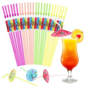 hysagtek 50 pcs drinking straws bendable cocktail straws decorations for luau party, pool party, birthday party, hawaiian party decor tableware decoration (umbrella)