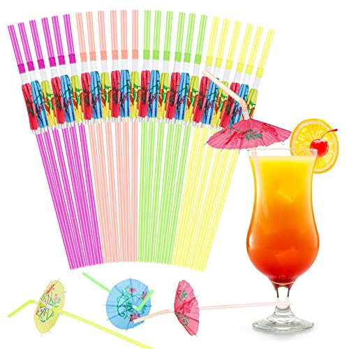 Hysagtek 50 Pcs Drinking Straws Bendable Cocktail Straws Decorations for Luau Party, Pool Party, Birthday Party, Hawaiian Party Decor Tableware Decoration (Umbrella)