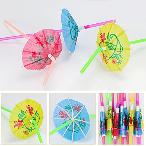 Hysagtek 50 Pcs Drinking Straws Bendable Cocktail Straws Decorations for Luau Party, Pool Party, Birthday Party, Hawaiian Party Decor Tableware Decoration (Umbrella)