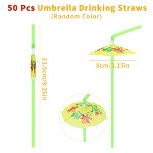 Hysagtek 50 Pcs Drinking Straws Bendable Cocktail Straws Decorations for Luau Party, Pool Party, Birthday Party, Hawaiian Party Decor Tableware Decoration (Umbrella)