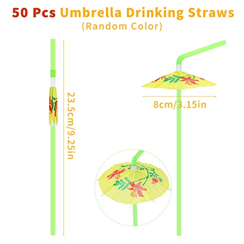 Hysagtek 50 Pcs Drinking Straws Bendable Cocktail Straws Decorations for Luau Party, Pool Party, Birthday Party, Hawaiian Party Decor Tableware Decoration (Umbrella)