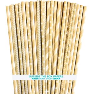 paper straws - kraft brown - stripe chevron dot - 7.75 inches - 100 pack - outside the box papers brand