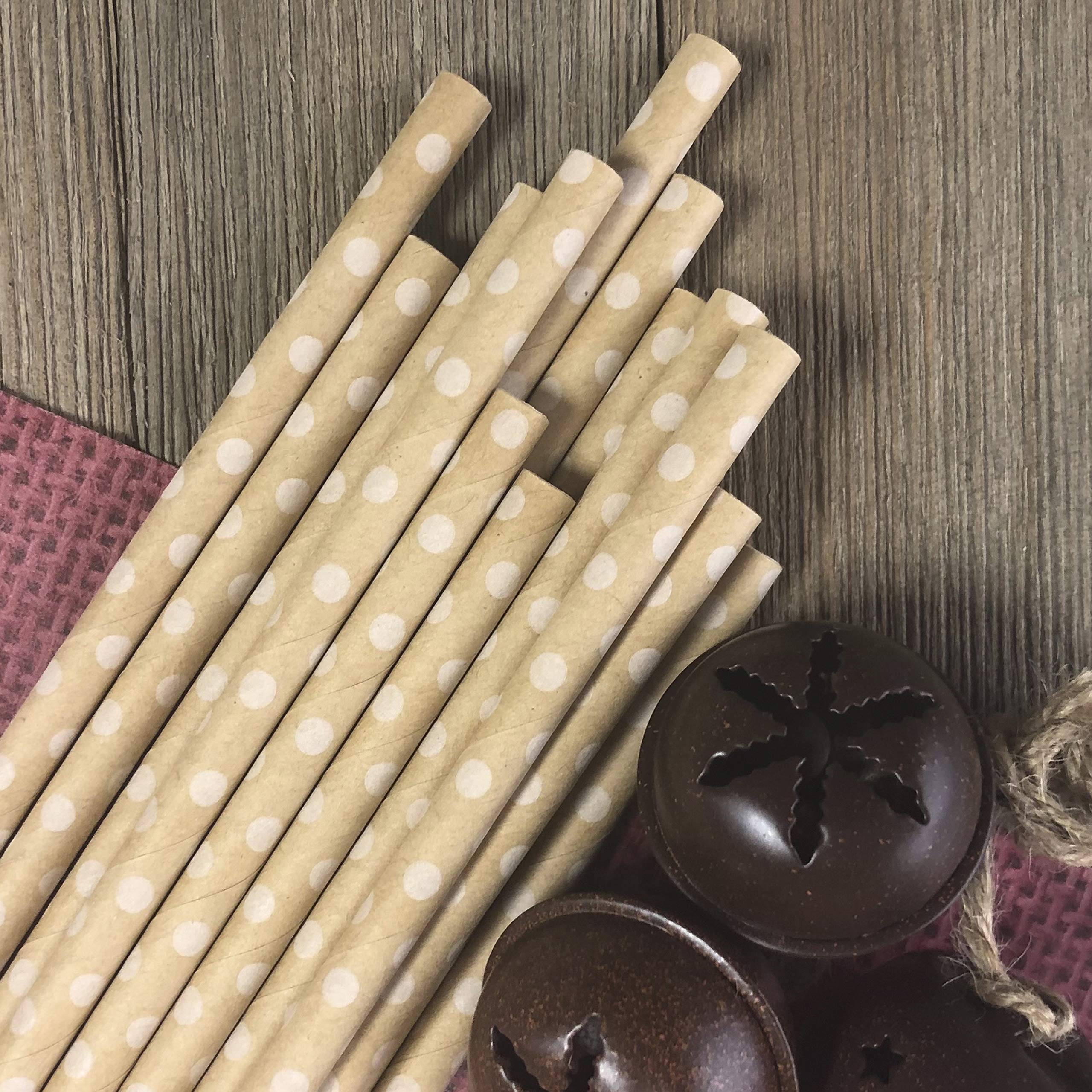 Paper Straws - Kraft Brown - Stripe Chevron Dot - 7.75 Inches - 100 Pack - Outside the Box Papers Brand