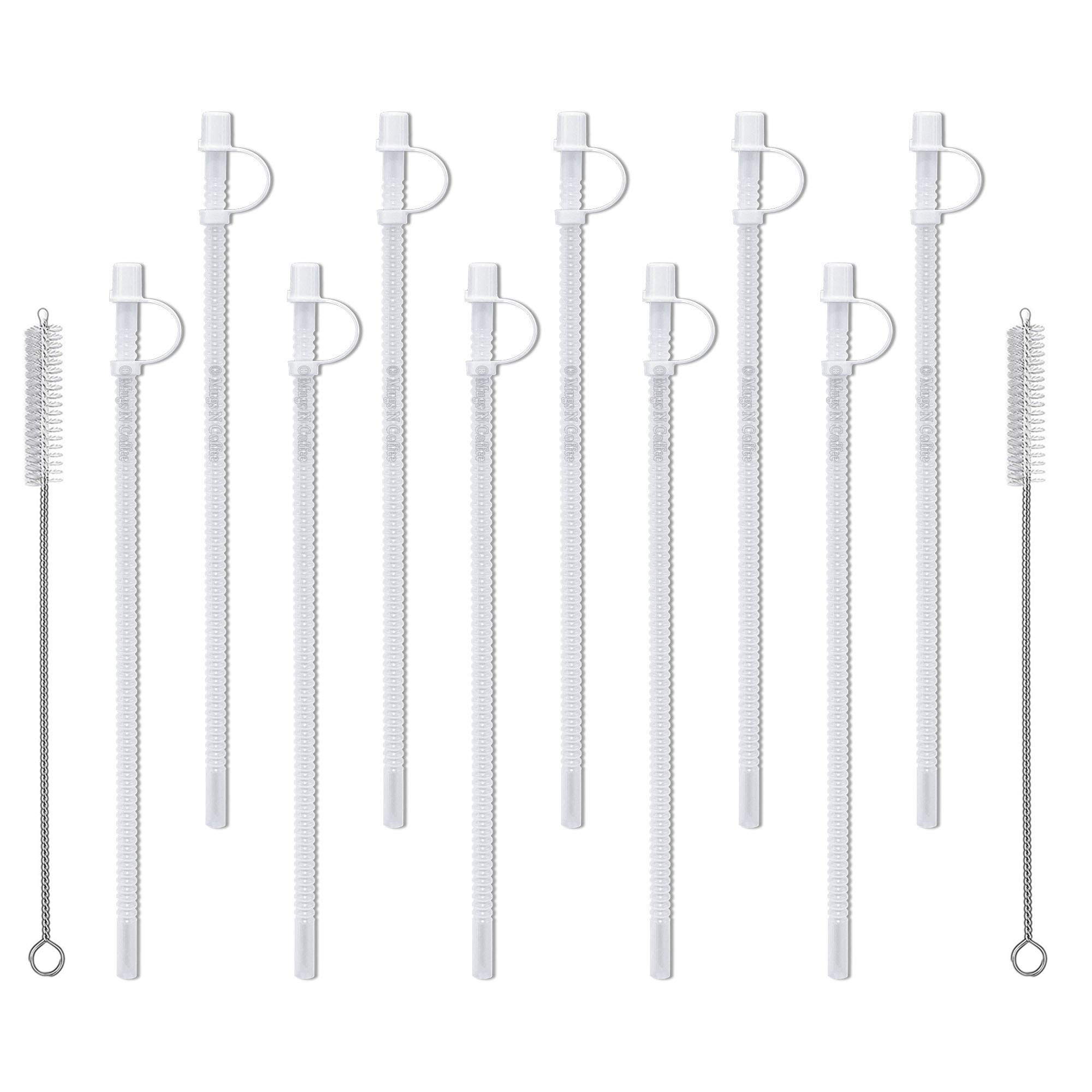 13" Flexible Straws for Jumbo Mugs (10) with 2 Straw Cleaning Brushes