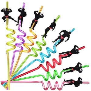 24pcs bachelorette party favors pink stripper dancing men,reusable crazy swirl straws,bachelor straws,mexican mermaid naughty party drinks cocktail straws party supplies bodybuilding 8 color straws