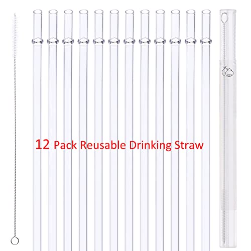 AYOYO 12 Pack 11 Inch Reusable Plastic Straws Clear Tritan Drinking Straw Portable Straws With Telescopic Case/Cleaning Brush for 24oz - 40oz Mason Jar Tumblers