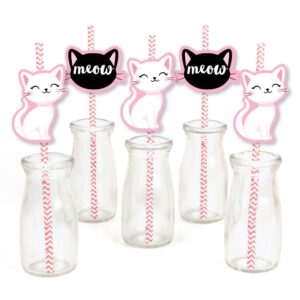 big dot of happiness purr-fect kitty cat - paper straw decor - kitten meow baby shower or birthday party striped decorative straws - set of 24