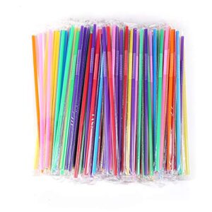 10.23 inches colorful plastic drinking straws, individually packaged disposable plastic straws, extra long flexible straws for picnics and parties, pack of 200