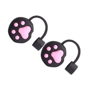 veemoon 2pcs plugs cartoon protector multi- reusable paw favor straws cute cover covers silicone caps color lovely straw plug drinking cat accessories party lids cup shape black cats tips