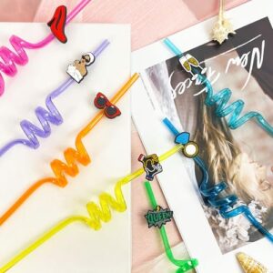 16 Pcs Bachelorette Party Straws Bride Bridesmaid Reusable Plastic Drinking Straws with Cleaning Brush Wedding Supplies