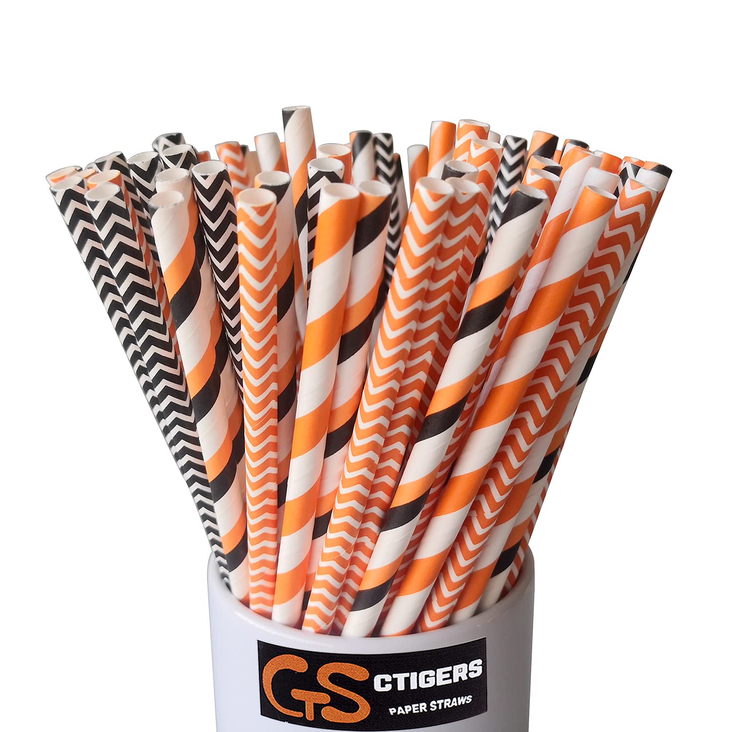 CTIGERS Halloween Party Paper Straws Black and Orange Box of 100