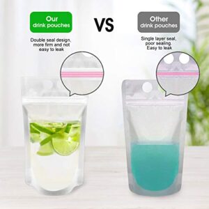 200Pcs Reusable Drink Pouches Clear Drink Bags with Disposable Plastic Straws Smoothie Bags Juice Bags Reclosable Double Zipper Handheld Translucent Stand-up Frozen Drink Pouches for Adults