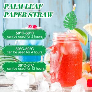 50 Pcs Disposable Straws Glitter Palm Leaves Paper Straws Hawaiian Luau Party Paper Straw Tropical Leaves Party Decor for Cocktail Soft Drinks Hawaiian Luau Party Supply