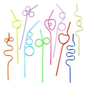 40 pcs premium crazy straws for kids/adults assorted, twists fun colorful drinking straws, 10 colors and styles reusable plastic straws - for party favors