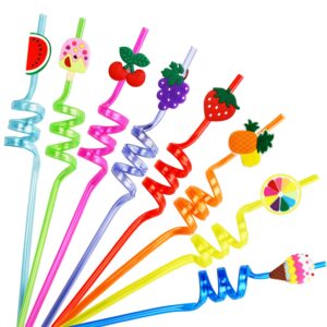 ynaize 8 pieces resuable plastic straws ice cream fruit party straws kids girls boys summer hawaiian party supplies crazy straws birthday party favors decorations