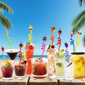 Ynaize 8 Pieces Resuable Plastic Straws Ice Cream Fruit Party Straws Kids Girls Boys Summer Hawaiian Party Supplies Crazy Straws Birthday Party Favors Decorations