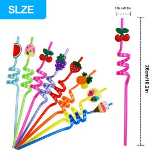 Ynaize 8 Pieces Resuable Plastic Straws Ice Cream Fruit Party Straws Kids Girls Boys Summer Hawaiian Party Supplies Crazy Straws Birthday Party Favors Decorations