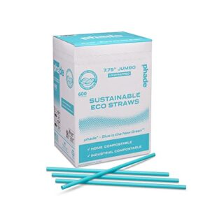 phade eco-friendly 7.75" jumbo drinking straws, un-wrapped 600 count - sustainable marine biodegradable, compostable, 1 pack