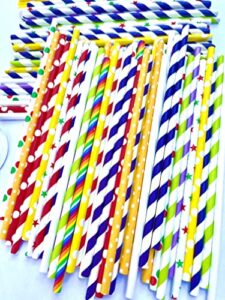 recyclable paper straws, 100 pcs, birthday parties, art and craft projects, beautiful colors, durable, 6mm x 195 mm