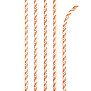 creative converting striped paper straws, one size, orange/white