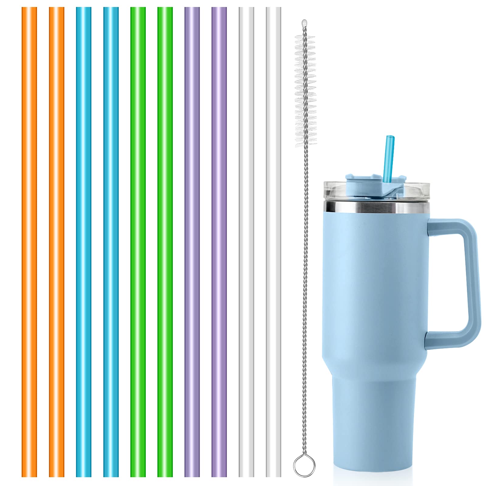 Replacement Straws Compatible with Stanley 40oz Cup Tumbler, 10 Pack Colorful Reusable Straws with Cleaning Brush for Stanley Adventure Travel Tumbler, Plastic Straw for Stanley Accessories