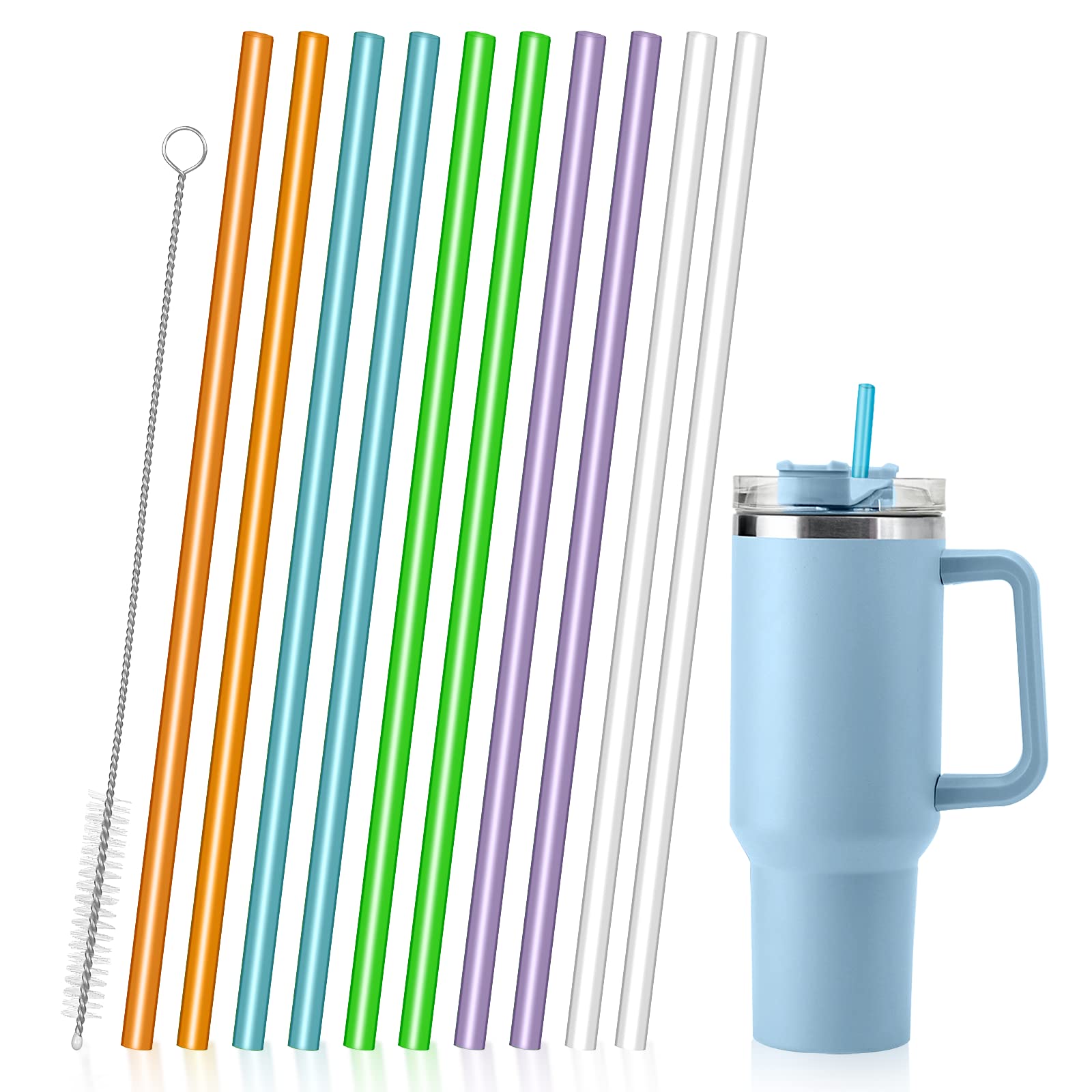 Replacement Straws Compatible with Stanley 40oz Cup Tumbler, 10 Pack Colorful Reusable Straws with Cleaning Brush for Stanley Adventure Travel Tumbler, Plastic Straw for Stanley Accessories