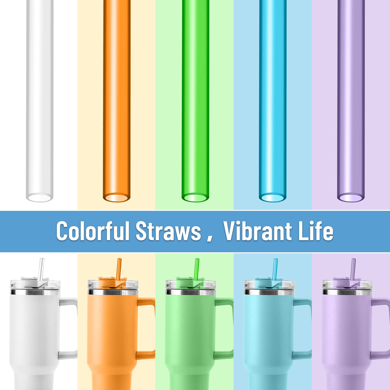 Replacement Straws Compatible with Stanley 40oz Cup Tumbler, 10 Pack Colorful Reusable Straws with Cleaning Brush for Stanley Adventure Travel Tumbler, Plastic Straw for Stanley Accessories