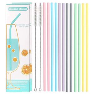 silicone straws reusable drinking straw pack-of-6 soft beverage water drink straw -for 30oz and 20oz tumblers - trim & cuttable, comes with cleaning brush-2pack (2boxes)