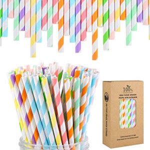 cooraby 200 pieces easter colors paper straws easter biodegradable drinking stripe theme paper straws for wedding supplies, party favors, 8 colors