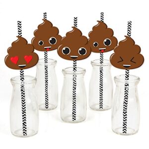 party 'til you're pooped - paper straw decor - poop emoji party striped decorative straws - set of 24