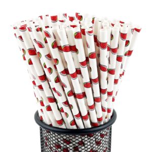 yaosheng premium disposable drinking fruit paper straws, pack 100 watermelon paper straws for cocktail party supplies,birthday,bridal/baby shower,juice,shakes (watermelon)