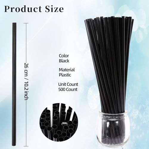 RAIBEATTY Disposable Drinking Straws,500 Pcs Black Plastic Straws,BPA-Free Plastic Drinking Straws,Extra Long Straws for Party Drinking (0.23''Diameter and 10.2"Long)