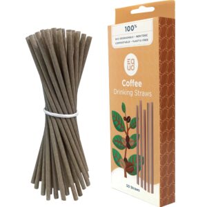 equo coffee drinking straws, disposable, biodegradable, compostable, and plastic-free, pack of 50, standard