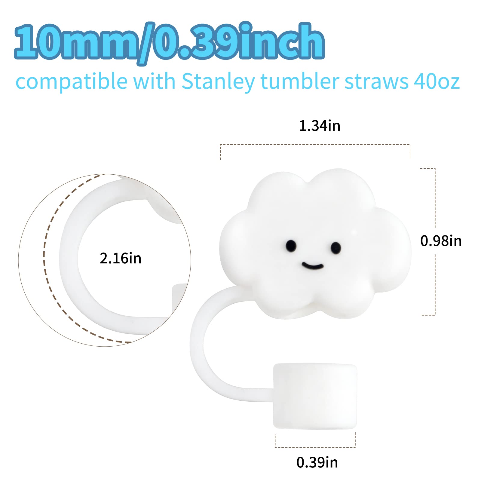 6Pcs Straw Cover Cap for Stanley Cup，Cute Cloud Straw Cover cap Compatible with Stanley 30&40 Oz Tumbler，Reusable Straw Toppers for 0.4 inch (10mm) Straws