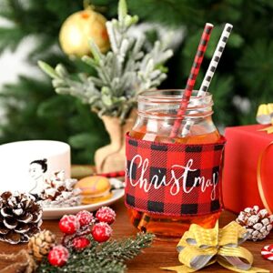 Whaline 100Pcs Christmas Straws Disposable Paper Straws White Red Black Buffalo Plaid Drinking Straws Well Crafted Holiday Straws for Xmas New Year Wedding Birthday Farmhouse Party Supplies