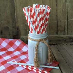 Red Stripe Paper Straws - Birthday Valentine 4th of July Party Supply - 7.75 Inches - 50 Pack - Outside the Box Papers Brand