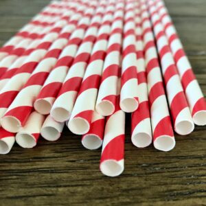 Red Stripe Paper Straws - Birthday Valentine 4th of July Party Supply - 7.75 Inches - 50 Pack - Outside the Box Papers Brand