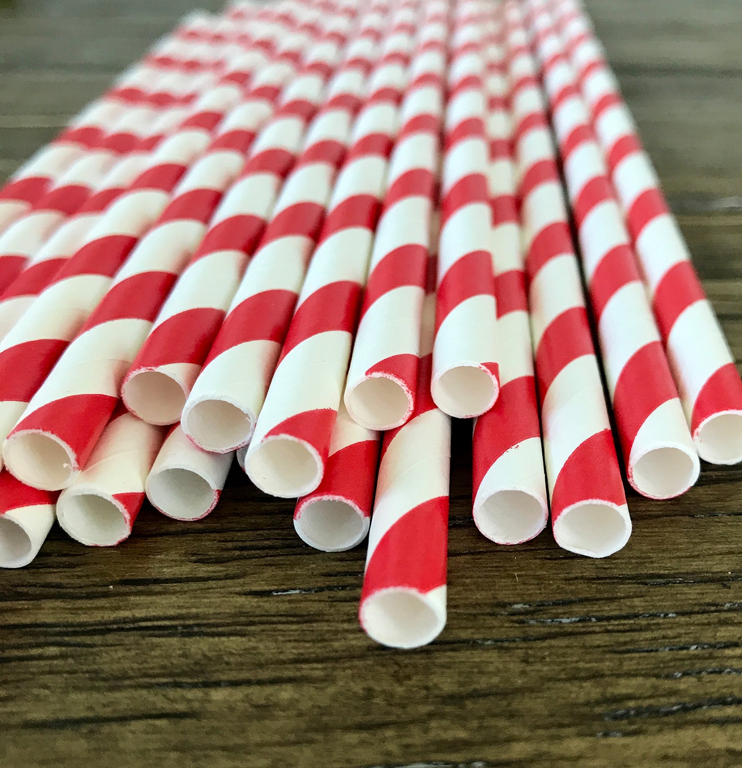 Red Stripe Paper Straws - Birthday Valentine 4th of July Party Supply - 7.75 Inches - 50 Pack - Outside the Box Papers Brand