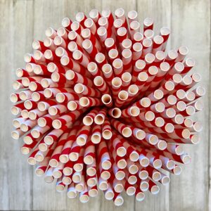 Red Stripe Paper Straws - Birthday Valentine 4th of July Party Supply - 7.75 Inches - 50 Pack - Outside the Box Papers Brand