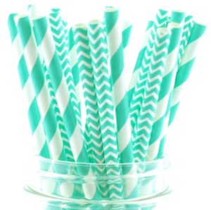 blue aqua striped & chevron straws, paper drinking straws, dessert table wedding party straws (50 pack) - teal aqua blue striped & chevron straws