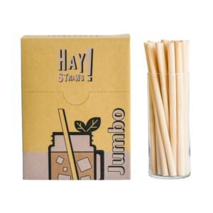 hay! straws | jumbo tall 8" drinking straws | 250 count bulk straws | 5-7.5mm diameter | reed stem straws |100% plant-based | certified compostable disposable straws